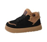 Generisch Zapatillas de mujer con plataforma con cordones, zapatos de ocio, impermeables, ortopédicas, cálidas, cálidas, forradas de piel, botines antideslizantes y cómodos para caminar, Negro , 37