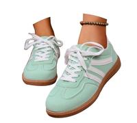 Generisch Zapatillas de mujer de piel blanca con plataforma elegantes doradas, zapatillas de deporte para mujer, estilo retro, suela de goma clásica, suela de goma antideslizante, color verde claro