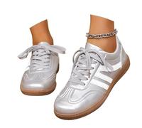 Generisch Zapatillas de mujer de piel blanca con plataforma elegantes doradas, zapatillas de deporte para mujer, estilo retro, suela de goma clásica, suela de goma clásica, antideslizantes, para el