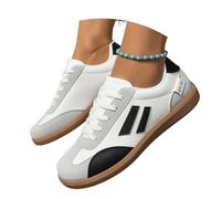 Generisch Zapatillas de mujer de piel blanca con plataforma elegantes doradas, zapatillas de deporte para mujer, estilo retro, suela de goma clásica, suela de goma clásica, antideslizantes, para el