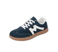 Generisch Zapatillas de mujer retro para mujer, clásicas para tenis y skateboarding, con cordones, suela de goma, modernas, antideslizantes, informales, zapatillas planas de cuero, azul, 41 EU Ancho