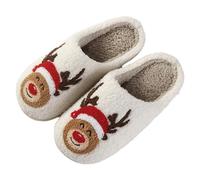 Generisch Zapatillas de Navidad de invierno para mujer, hombre, felpa, Papá Noel, reno, muñeco de nieve, cómodas y cálidas, zapatillas divertidas para Navidad, zapatos de invierno, Blanco D., 37 EU