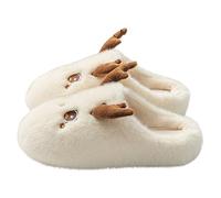 Generisch Zapatillas de Navidad para mujer, invierno, cálidas, pantuflas cerradas, forradas, Papá Noel, cozy casa, zapatos divertidos de invierno, beige, 40.5 EU