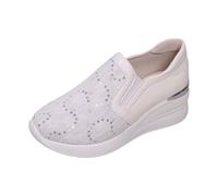 Generisch Zapatillas de plataforma de moda con encaje y lentejuelas con tacón oculto para comodidad y estilo diarios, Blanco, 37 EU