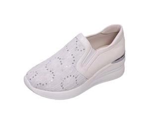 Generisch Zapatillas de plataforma de moda con encaje y lentejuelas con tacón oculto para comodidad y estilo diarios, Blanco, 37 EU