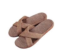 Generisch Zapatillas de verano para mujer, de lino trenzado, pantuflas para mujer, de verano, planas, de lino, zapatos de verano trenzados, transpirables, cómodas, antisudor, zapatos bohemios, caqui