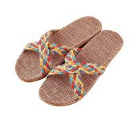 Generisch Zapatillas de verano para mujer, de lino trenzado, pantuflas para mujer, de verano, planas, de lino, zapatos de verano trenzados, transpirables, cómodas, antisudor, zapatos bohemios, morado