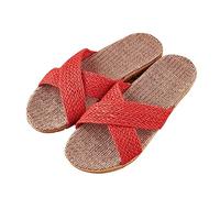 Generisch Zapatillas de verano para mujer, de lino trenzado, pantuflas para mujer, de verano, planas, de lino, zapatos de verano trenzados, transpirables, cómodas, antisudor, zapatos bohemios, rojo