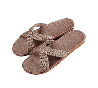 Generisch Zapatillas de verano para mujer, de lino trenzado, pantuflas para mujer, de verano, planas, de lino, zapatos de verano trenzados, transpirables, cómodas, antisudor, zapatos bohemios, gris