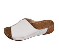 Generisch Zapatillas de verano para mujer, pantuflas de piel abiertas, suaves, antideslizantes, informales, ligeras, resistentes al desgaste, para el tiempo libre, transpirables, Blanco, 41 EU