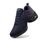 Generisch Zapatillas deportivas de jazz para mujer, zapatillas deportivas de danza con cordones, almohadillas de aire, zapatillas de fitness para mujer, azul oscuro, 36 EU Ancho