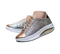 Generisch Zapatillas deportivas doradas para mujer, suela plana, cómodas, de un solo color, ligeras, transpirables, antideslizantes, informales, con cordones