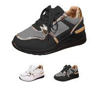 Generisch Zapatillas deportivas modernas para mujer, con cremallera, con cuña, plataforma, con cordones, para correr, para el tiempo libre, deportivas, para caminar, transpirables, descalzos, Negro