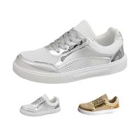 Generisch Zapatillas deportivas para mujer, con cordones, brillantes, brillantes, para caminar, para fiestas, para correr, transpirables, para el tiempo libre, plata, 36 EU