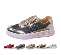 Generisch Zapatillas deportivas para mujer, con lentejuelas, planas, bajas, transpirables, con purpurina, zapatillas de entrenamiento, para exteriores, zapatillas de correr, ligeras, con cordones