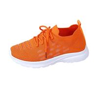 Generisch Zapatillas deportivas para mujer, de malla de verano, transpirables, ligeras, lisas, planas, antideslizantes, cómodas, para correr, correr, entrenar, con cordones, 37-42, naranja, 41