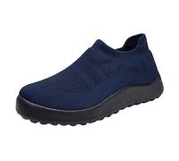 Generisch Zapatillas deportivas para mujer, sin cordones, de malla, para el tiempo libre, suela suave, ligeras, transpirables, monocolor, antideslizantes, planas, azul oscuro, 41 EU
