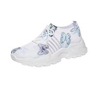 Generisch Zapatillas gruesas para mujer con estampado floral y suela de plataforma gruesa, ligeramente acolchada, para paseos por la ciudad, brunch y looks de estilo retro urbano, Estilo A02 Blanco