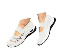 Generisch Zapatillas ortopédicas para mujer, zapatos para diabéticos, ligeros, cómodos, para la salud, verano, transpirables, zapatos de tela ancha, con bordado de flores, 12 blanco, 43 EU