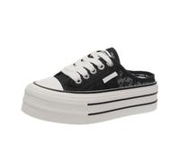 Generisch Zapatillas planas con plataforma para mujer, de encaje transpirable, para traje regional, informales, todos los partidos, para novia, Oktoberfest, zapatillas de verano, Negro , 40 EU