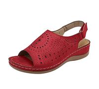 Generisch Zapatillas señoras mulas moda cuña dedo del pie zapatos de playa hacia fuera verano mujeres transpirable sandalias huecas sandalias de las mujeres, rojo, 37 EU