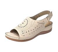 Generisch Zapatillas señoras mulas moda cuña dedo del pie zapatos de playa hacia fuera verano mujeres transpirable sandalias huecas sandalias de las mujeres, beige, 40 EU