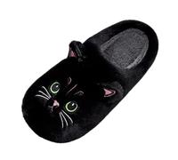 Generisch Zapatillas suaves para mujer con diseño de gato para acogedoras noches de invierno en casa cálidas en los días fríos, Negro , 39 EU
