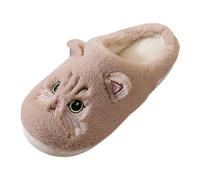Generisch Zapatillas suaves para mujer con diseño de gato para acogedoras noches de invierno en casa cálidas en los días fríos, marrón, 39 EU