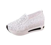 Generisch Zapatos casuales con plataforma con parte superior de malla transpirable y cómodos deslizamientos, Blanco, 35 EU