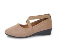 Generisch Zapatos casuales elásticos de color sólido Un deslizamiento en temperamento zapatos cómodos, beige, 39 EU