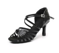 Generisch Zapatos de baile para mujer con tiras de filigrana, elegantes sandalias con tacón para estándar y latín | Zapatos abiertos para salsa, tango y ocasiones festivas, Estilo E01 Negro, 37.5 EU
