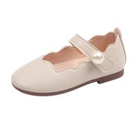 Generisch Zapatos de ballet Niñas Color liso Zapatos planos con gran acento perla suela suave para ocasiones formales practica de baile zapatos de niña, 01 beige., 27 EU