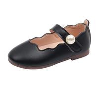 Generisch Zapatos de ballet Niñas Color liso Zapatos planos con gran acento perla suela suave para ocasiones formales practica de baile zapatos de niña, 02 negro., 29.5 EU