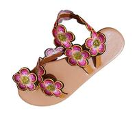 Generisch Zapatos de baño para mujer, verano, casual, floral, bohemio, playa, gran tamaño, conjunto de sandalias planas, rojo, 37 EU