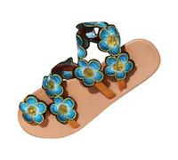 Generisch Zapatos de baño para mujer, verano, casual, floral, bohemio, playa, gran tamaño, conjunto de sandalias planas, azul, 40 EU