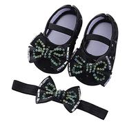 Generisch Zapatos de bebé con suela suave de moda para niños pequeños, bordadas, flores, princesa, zapatillas transpirables para aprender a andar en colores delicados, Negro , 18.5 EU