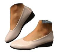Generisch Zapatos de cuero para mujer, cómodos y cómodos con soporte para el arco del pie, zapatos de cuña ligeros, zapatos de trabajo de tacón bajo, cómodos zapatos casuales, beige, 42 EU