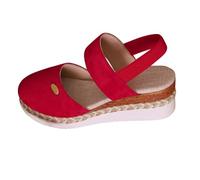 Generisch Zapatos de invierno Mujer 41 Suela y Tacón oblicuo Talla Grande Color Sólido Redondo Casual Sandalias de Suela Gruesa Zapatos Rojo Zapatillas Mujer, rojo, 38 EU