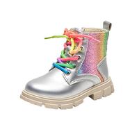 Generisch Zapatos de invierno para niños, botas de piel, cálidas, para invierno, para niñas, para exteriores, largos, de princesa, monocolor, para el tiempo libre, para fiestas, gris claro, 34 EU