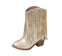 Generisch Zapatos de invierno para niños y niñas, monocolor, moda para niños, botas de vaquero occidental, botas de invierno casuales para niños, borlas, botas de invierno para, dorado, 31.5 EU