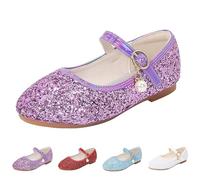 Generisch Zapatos de lentejuelas para niña, zapatos de vestir planos, ligeros, con hebilla ajustable, correa de noche, zapatos de princesa, cosplay, zapatos de boda Mary Janes, morado, 26 EU