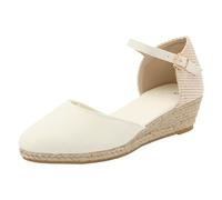 Generisch Zapatos de mujer Botines Zapatos de mujer, sandalias de cuña de moda con suela suave, hebilla clásica, sandalias gruesas de tacón alto Sandalias de mujer negras, Blanco, 37 EU