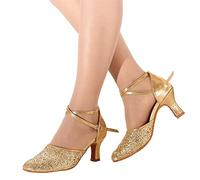 Generisch Zapatos de mujer con purpurina para Nochevieja, elegantes tacones cerrados, punta de punta, brillantes, sexy, para bailar, fiesta, boda, tacón, lentejuelas, carnaval, disfraces, A1 Gold., 41
