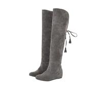 Generisch Zapatos de mujer con tacón de 7 cm para mujer, otoño e invierno, cálidos, color sólido y forro polar, botas heladas con punta redonda elevada, botas planas hasta la rodilla con tacón de