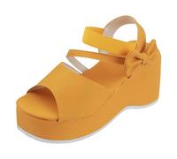 Generisch Zapatos de mujer de moda Tacón de cuña Sandalias Zapatos casuales cómodos con suela gruesa Lazo para mujeres conscientes del estilo, amarillo, 42 EU