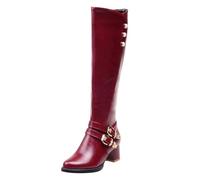 Generisch Zapatos de mujer leopardo hebilla de cinturón botas de comercio exterior de gran tamaño alto e invierno botas de mujer protección contra cortes, rojo, 47 EU