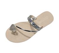 Generisch Zapatos de mujer para mujer, color liso, brillante, amor, pedrería, cubierta, paja, tejida, fondo plano, sandalias de playa blancas zapatillas de mujer con perlas, plata, 40 EU