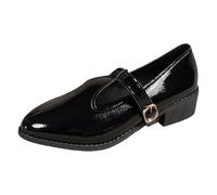Generisch Zapatos de mujer Slip On Zapatos deportivos para mujer, zapatos casuales, zapatos retro puntiagudos brillantes Mary Jane tacones bajos zapatos casuales para el día a día, Negro , 42 EU