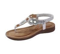 Generisch Zapatos de mujer suela gruesa sandalias de cuña de moda perla al aire libre sandalias bohemias, K Silver, 41 EU
