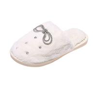 generisch Zapatos de mujer Zapatos de tacón Amarillo Punta cerrada Mujer Casual Bowknot Moda Rhinestone Zapatillas cálidas Mujer Zapatilla Mujer Zapatos de noche, Blanco, 40 EU